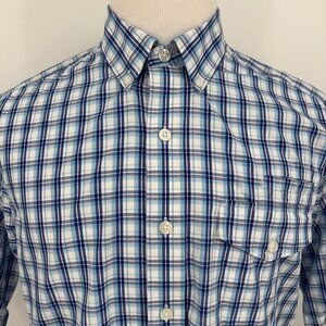 Duluth Trading Co Men's Shirt M Tall Blue Plaid Button-Down 100% Cotton Classic